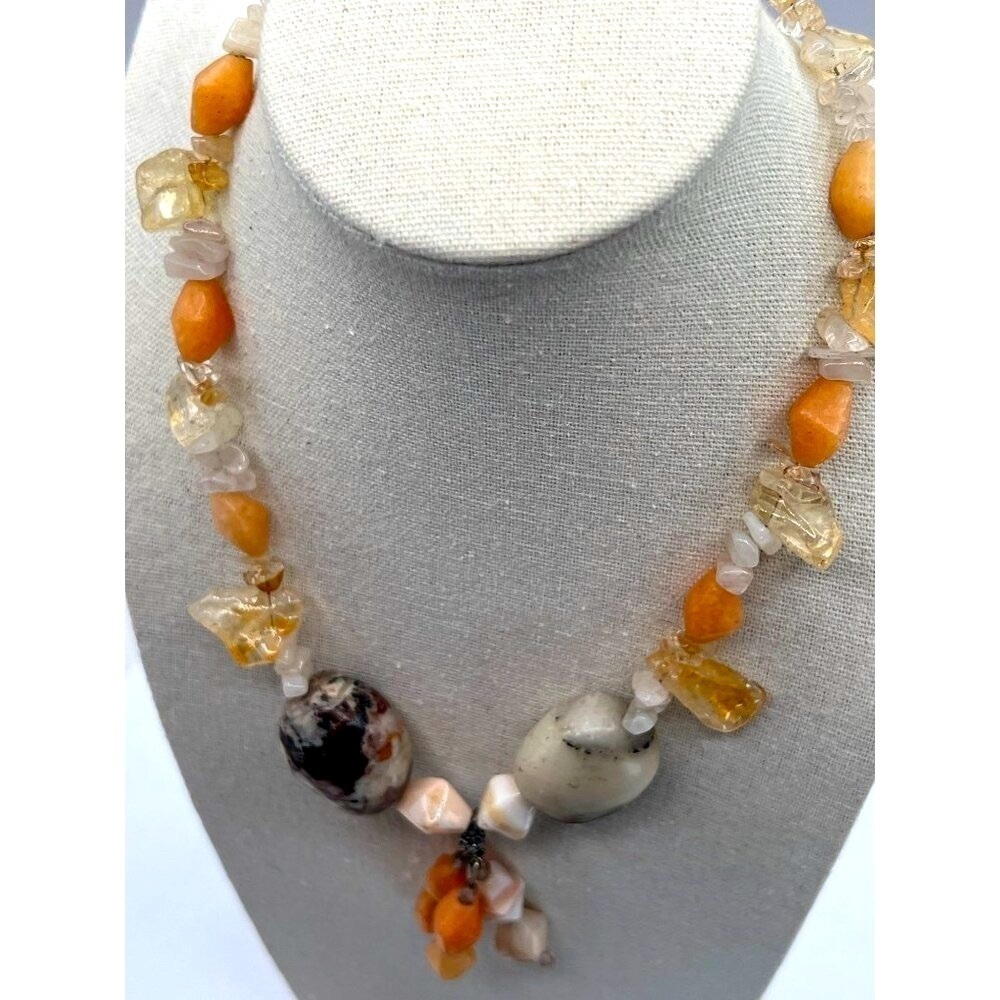 Vintage Citrine & Agate Stone Necklace And Bracelet Set - Picture 6 of 12